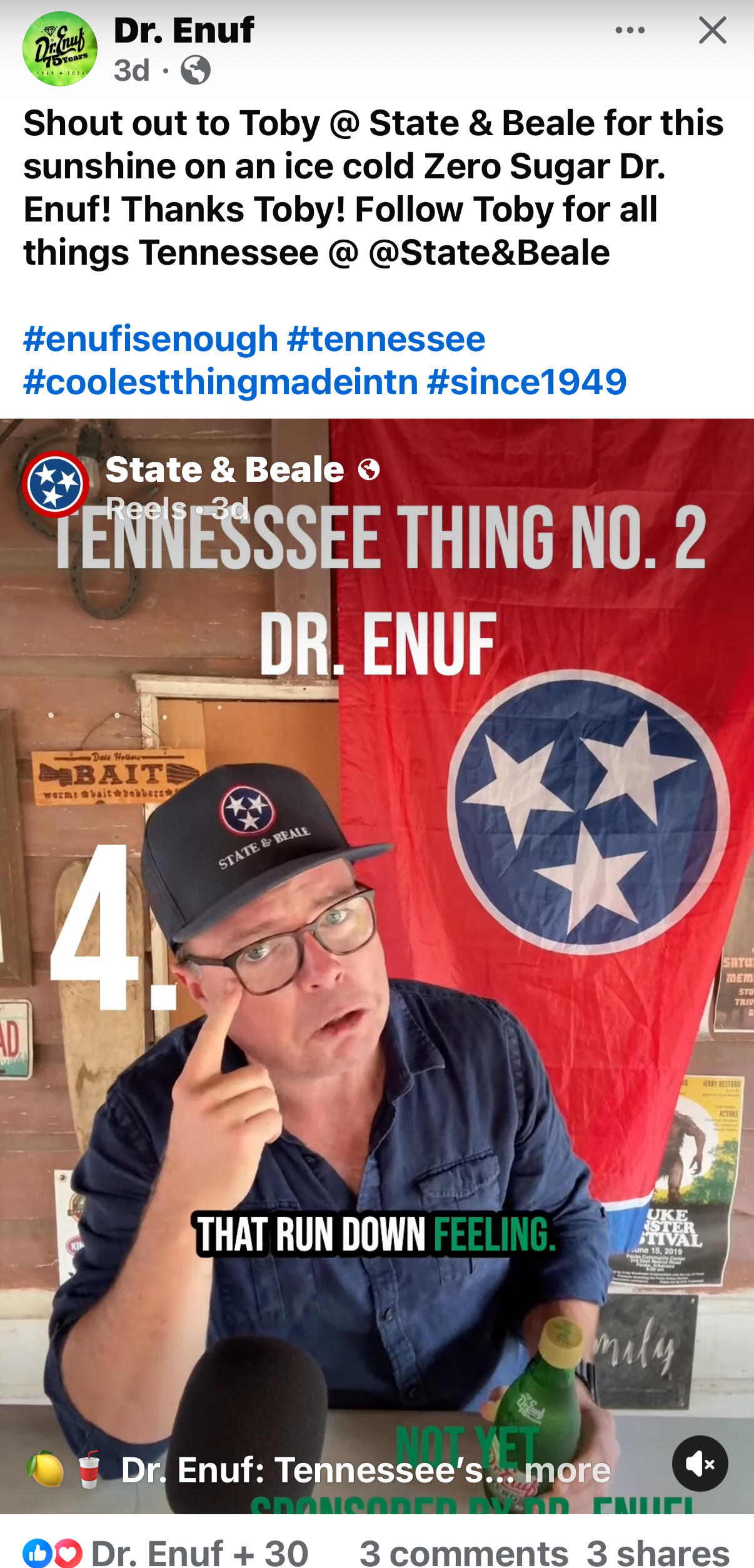 Dr. Enuf sharing a State and Beale Tennessee video
